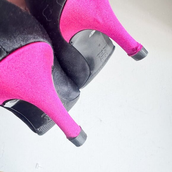 Casadei Luxe Vintage Satin Rhinestone Bow Black Pink Kitten Heels - Picture 7 of 12
